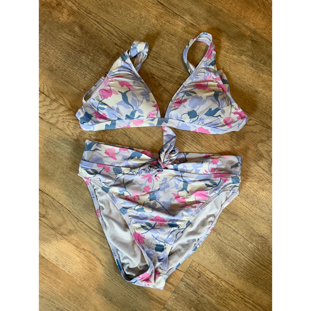 Splendid Floral Bikini Set Blue Pink High Waist Bottom M Top L Bottom SP881471M